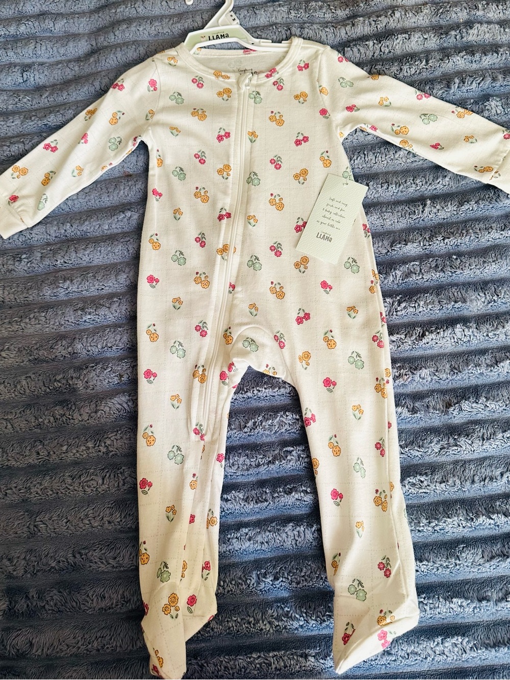 Llama Baby Cream Floral Print Zip One-Piece